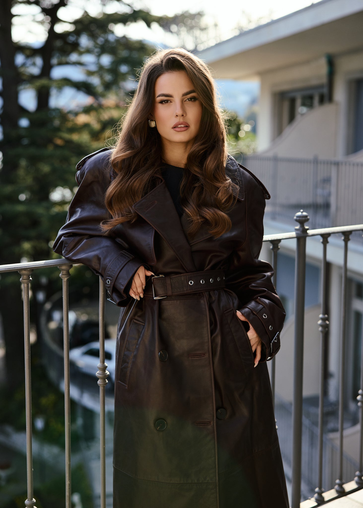 Trench Hazel din piele naturala maxi 130cm