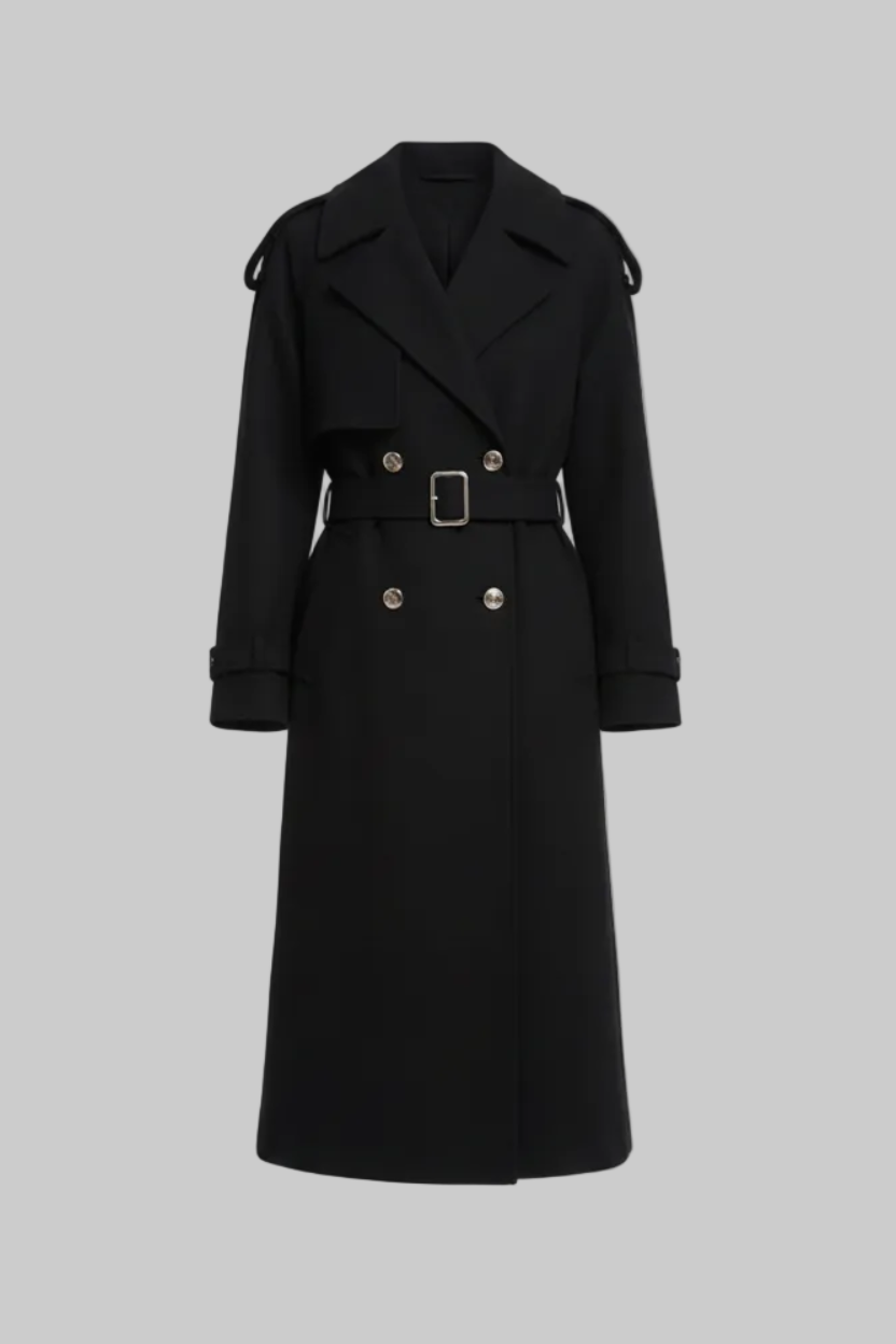 Trench negru din cașmir — VICKY, 125 cm