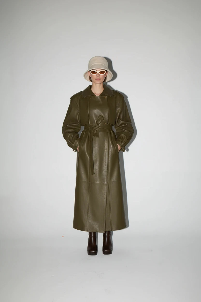 Trench Mira din piele naturala maxi 130 cm