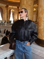 BLAIR – Jachetă Bomber din Piele de Miel cu Blană Naturală | Black