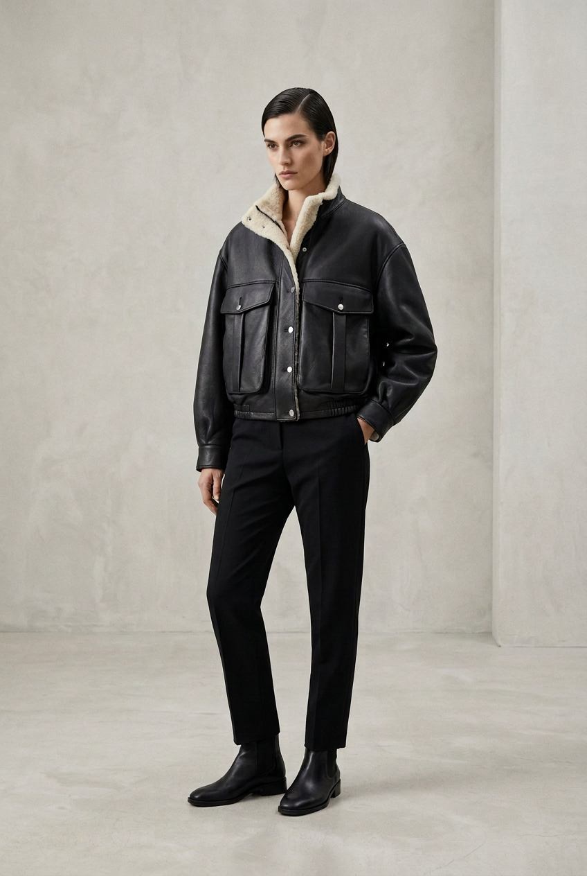 BLAIR – Jachetă Bomber din Piele de Miel cu Blană Naturală | Black