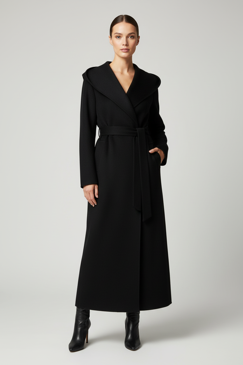 Black hooded cashmere coat — KIRA | ILÈR